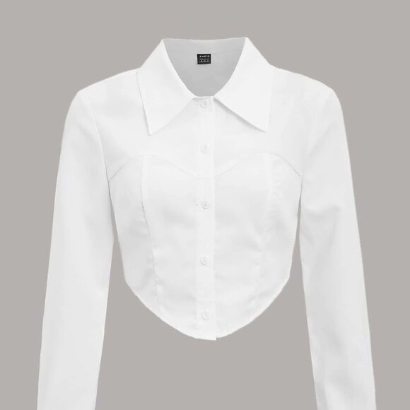 Curvy Sz 2X! White Cropped Button Down | Modern Capsule Essential - Picture 1 of 8